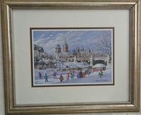 Framed print showing full artwork, white mat, and gold-toned frame with wear visible on frame edges.