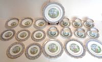 Full set layout showing all plates and tea cup/saucers grouped by type