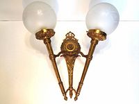 Photo of full wall sconce showing both arms and glass shades