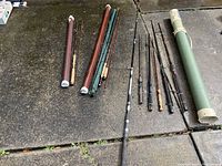 Overview of all rods and containers laid on driveway