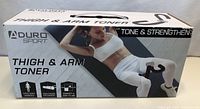 Box of Aduro Sport Thigh & Arm Toner featuring woman exercising and device image
