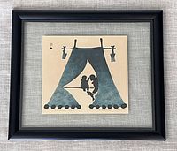 Full view of framed Inuit print titled 'Summer Tent' by artist Niviaksiak, 1959.