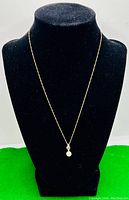Full view of necklace and pendant draped on a black display bust.
