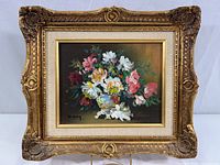 Full view of the original signed painting with elaborate Victorian style gold frame.