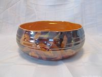 Full view of the Royal Winton floating bowl showing the brown/copper floral lustre finish and ribbed texture.