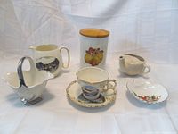 Full set of five Grimwades Ltd Royal Winton porcelain items displayed on white background.