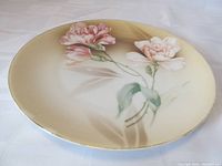 Photo of front top side of the salad plate showing detailed pink rose floral design and gold rim.