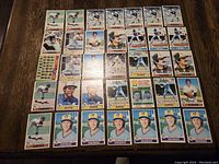 Full view of arranged 35 cards showing multiple players and teams, including Tony Perez, Robin Yount, Gary Carter.