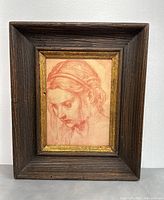 Full front view of framed reproduction of Del Sarto drawing showing the overall artwork and frame.