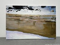 Front view of the landscape painting showing snow and river scene