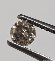 Close-up image of the salt and pepper diamond showing detailed inclusions and facets, held by metal tweezers.