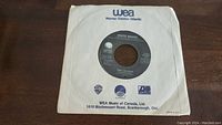White Snake "Here I Go Again" 45rpm vinyl single in English-labeled WEA Music Canada paper sleeve showing logos and address.
