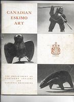 Photo of the front cover of the 1969 Canadian Eskimo Art exhibition catalogue showing Inuit sculptures and departmental information.