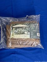 Photo of the Allen+Roth replacement gazebo canopy in original plastic packaging, showing front label with product image, brand name, and dimensions 10ft x 12ft.
