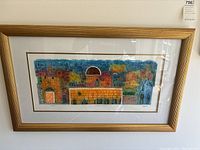 Full view of framed “Jerusalem of Gold” print in gold-tone wood frame