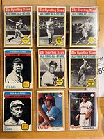 Full set of 9 vintage baseball cards from The Sporting News All-Time All-Stars series.
