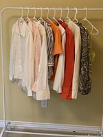 Full lot of 10 ZARA women's tops, size 1X, hanging on a white clothing rack.