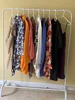 Full view of rack showing all ten dresses hung side by side