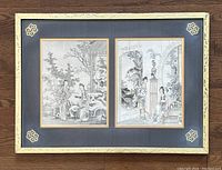Full view of the framed woodblock prints showing the overall condition and framing details