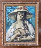 Frontal view of the signed oil painting showing the composition and ornate frame