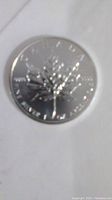 Photo of the front side of the coin showing maple leaf and inscriptions.