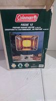 Photo of the Coleman Focus 12 Propane Radiant Heater box showing model and product details.