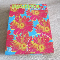 Front of the box showing Warhol Flowers artwork and creative card design instructions.
