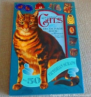 Front cover showing tabby cat illustration with Victorian scraps and title.