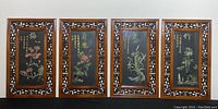Set of 4 Chinese jade wall art pieces displayed together, front view showing decorative frames and jade inlays.