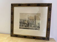Framed print showing King's College, Cambridge University in a decorative dark wood and gold frame with cream mat.