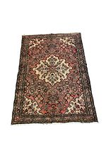 Full view of the Old Persian Hamadan rug showing the floral medallion design and border pattern.