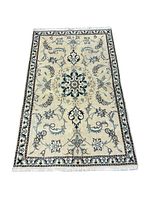 Full top-down view of the rectangular Persian Nain rug showing the entire floral design and border pattern.