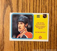 Front of the 1982-83 O-Pee-Chee Wayne Gretzky hockey card, showing photo and stats highlight