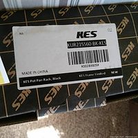 Box label showing brand KES, model KUR215S60-BK, black color, made in China, new condition.
