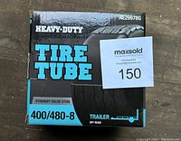 Front of box showing product name, size 400/480-8, straight valve stem, and usage for trailer off road.