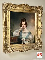 Full front view of the framed oil painting showing portrait and frame detail