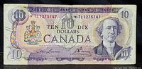 Front side of a 1971 Canadian $10 banknote showing asterisks in serial number and portrait of Sir John A. Macdonald