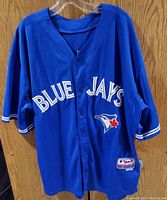 Front view of blue Toronto Blue Jays jersey showing team name and logo.