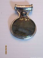 Front view of the labradorite pendant showing the oval gemstone and silver setting.