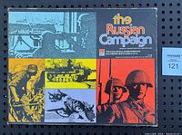 Box cover of The Russian Campaign 1976 Avalon Hill board game with colored soldier and tank art and title