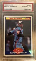 Front view of 1989 Score #645 Randy Johnson rookie card in PSA slab with GEM MINT 10 grading.