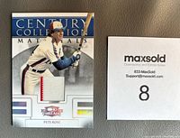 Front view of 2008 Donruss Pete Rose Century Collection Materials card showing player image and game worn jersey fabric swatch.