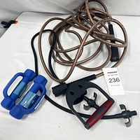 Set including blue 2 lb Prospirit dumbbells and brown workout resistance ropes with black handles, displayed on a white surface.