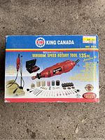 Box showing product brand King Canada, model 83581, 135 piece variable speed rotary tool kit