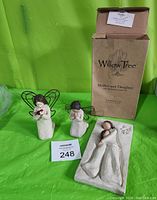 Three items shown: Mother and Daughter wall plaque in original box along with two kneeling prayer angels with wire wings.