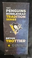 Box front showing 1991 Penguins Bobblehead Tradition Series by Bryan Trottier, sixth bobblehead in the series