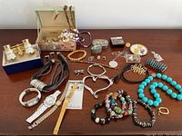 Overview of all items displayed on wood surface