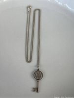 Full view of the silver chain with attached Volkswagen key pendant