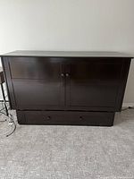 Front view of closed cabinet bed showing overall design and finish
