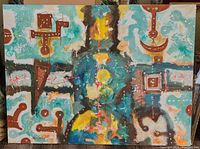 Full frontal view of abstract oil painting on canvas